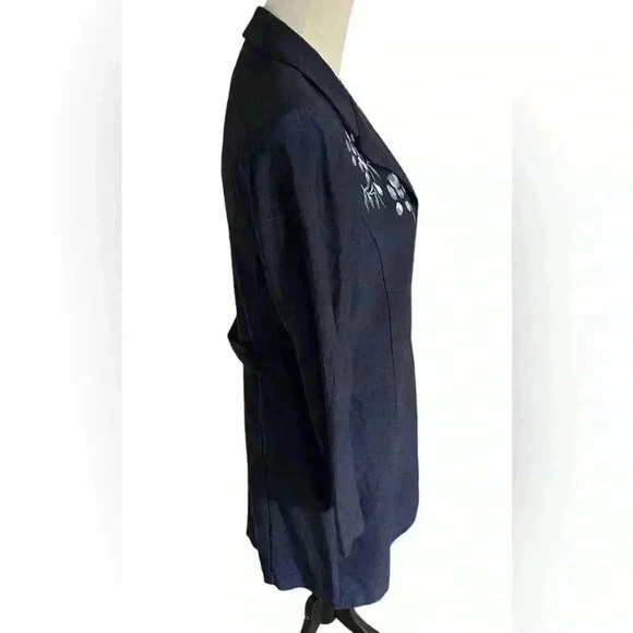 Jessica Howard Coat Dress Navy Blue with Handpainted Flowers Vintage 80s Size 10 - Picture 3 of 9